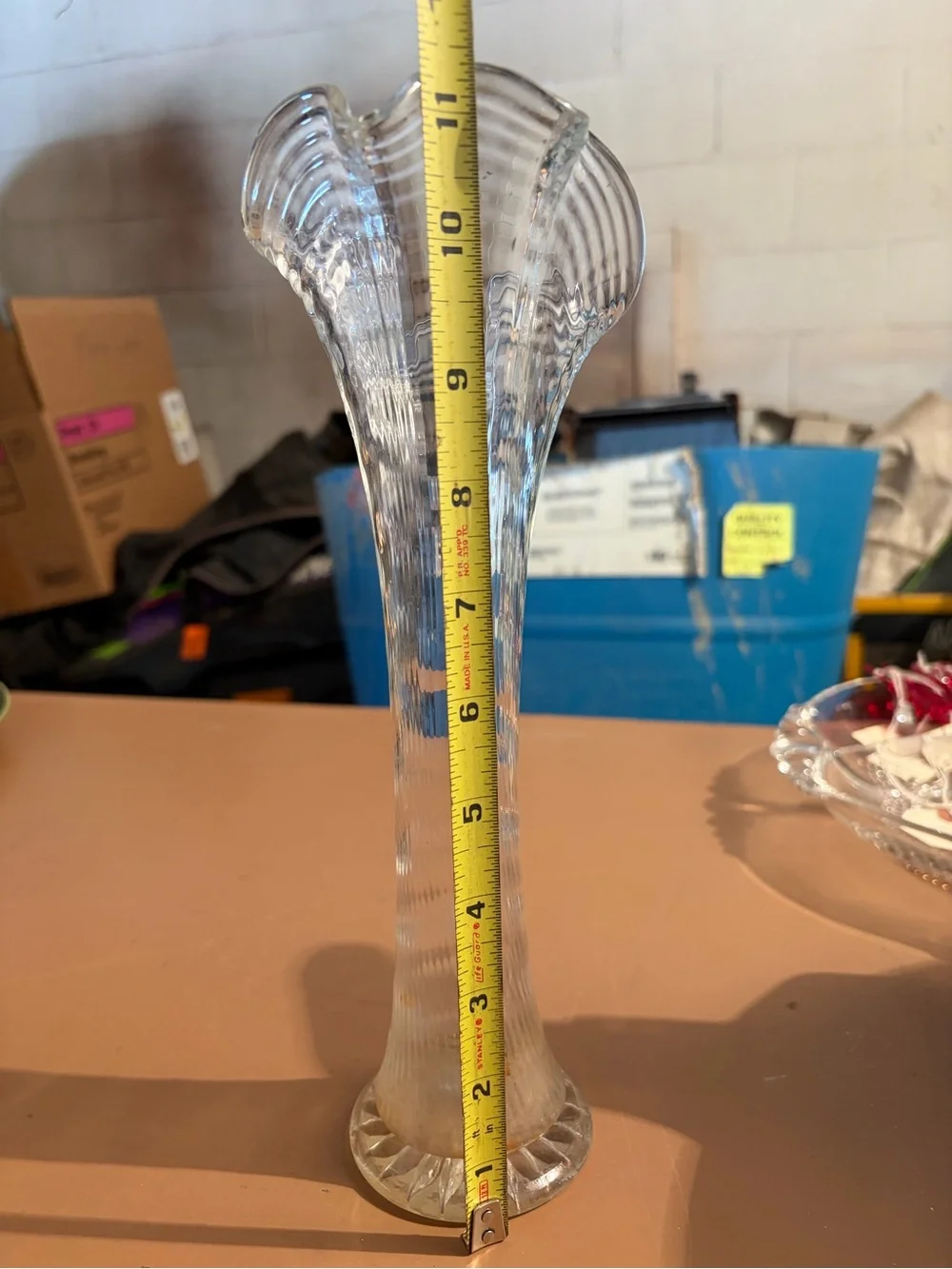 Clear Glass Trumpet Vase with Fluted Rim